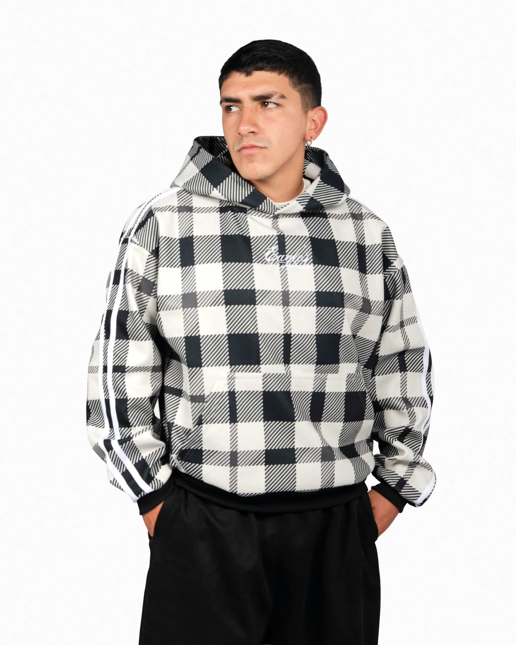 Hoodie boxy fit cuadros en paño