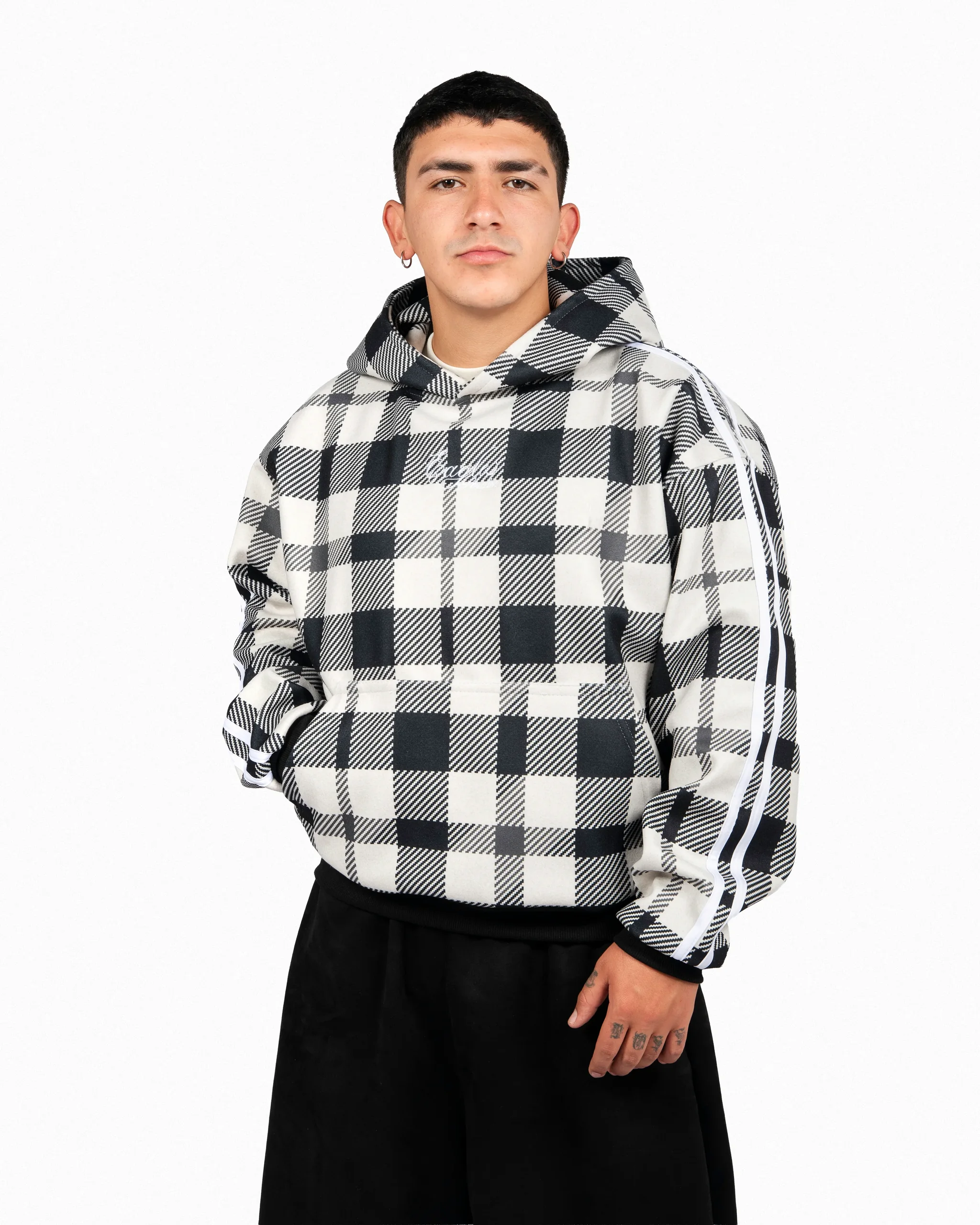Hoodie boxy fit cuadros en paño